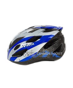 Шлем взрослый, 19 вент. отверстий, размер M(56-59), белый с синим, инд. уп. Vinca Sport