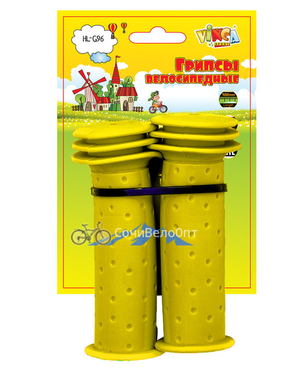 Грипсы детские, резиновые, длина 102мм, желтые, инд.уп.Vinca Sport