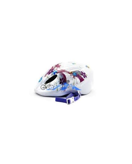 Шлем детский с регулировкой, размер S(48-52см), белый, рисунок - "цветы", инд.уп. Vinca Sport
