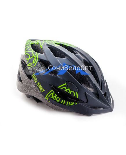 Шлем  взрослый, 19 вент. отверстий, размер L(58-61), черный с зеленым,Vinca Sport, изображение 2