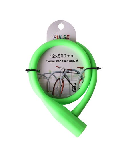 Велозамок "Pulse", трос 12*800, силиконовый, с ключом, с разноцветным нанесением, цвет в ассорт.