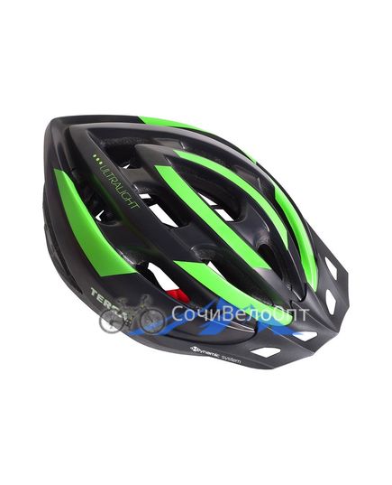 Шлем взрослый, 19 вент. отверстий, M/L(57-62), черный с зеленым,  Vinca Sport, изображение 4